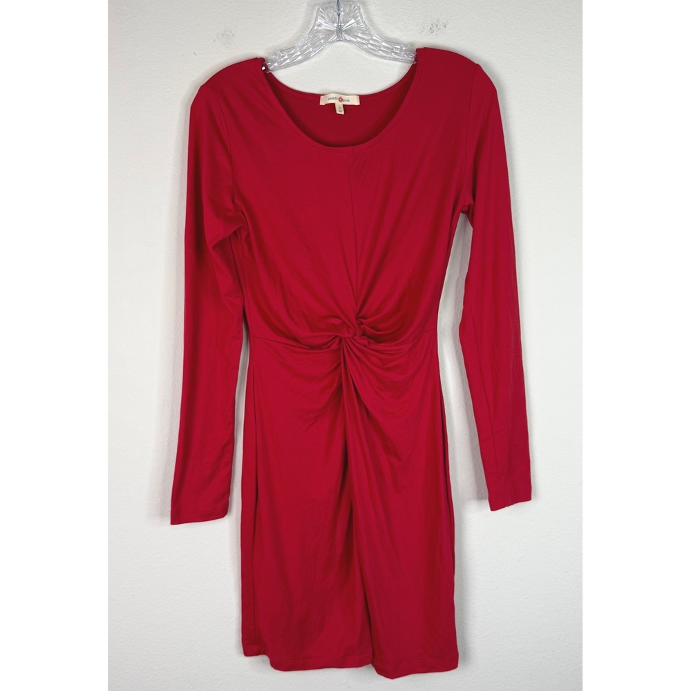 Wishful Park Dress Womens M Red Long Sleeve Twist Knot Waist Stretch Mini Dress